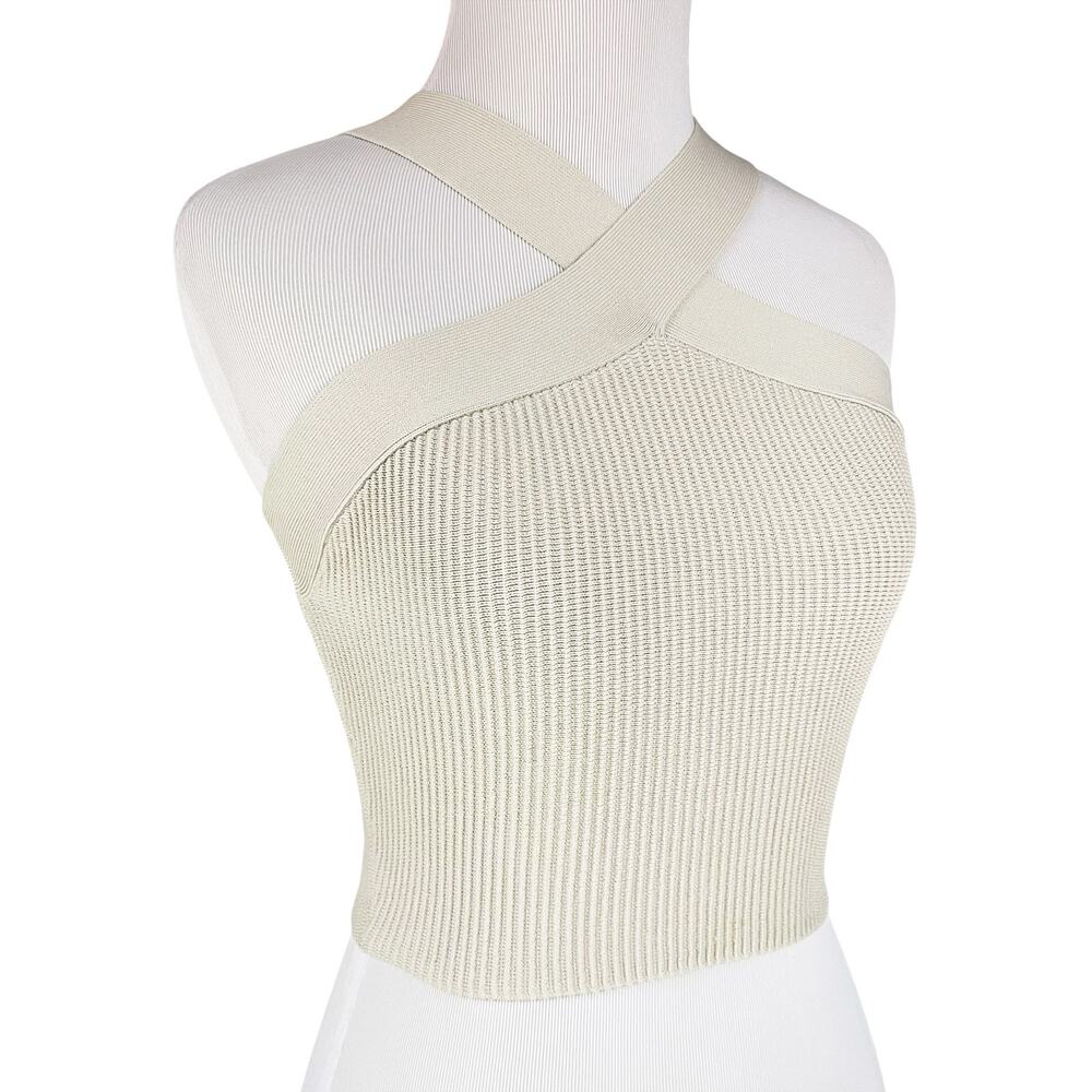 ARITZIA / BABATON Sculpt Knit Ribbed Criss Cross Cropped Tank Matte Pearl XS